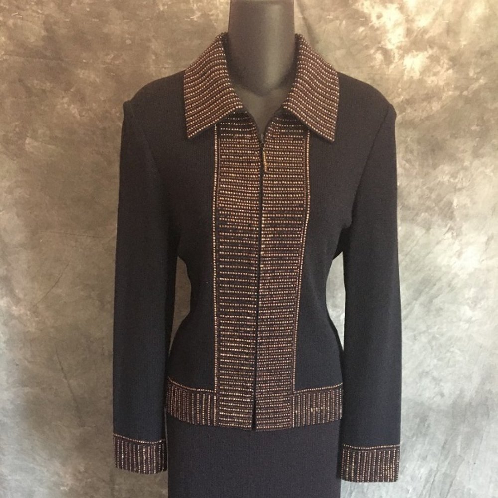 ST JOHN EVENING KNIT BLACK PAILLETTS JACKET SIZE 4